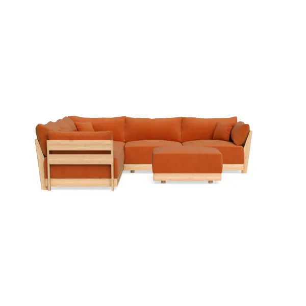 Modular Bondi Latte 5-Seater Corner Sectional + Ottoman in Terracotta | Classic Blend