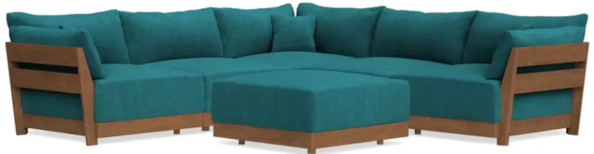 Modular Bondi Espresso 5-Seater Corner Sectional + Ottoman in Ocean | Classic Blend