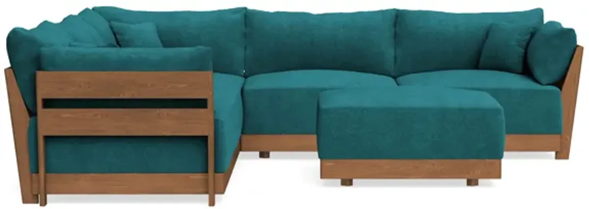 Modular Bondi Espresso 5-Seater Corner Sectional + Ottoman in Ocean | Classic Blend