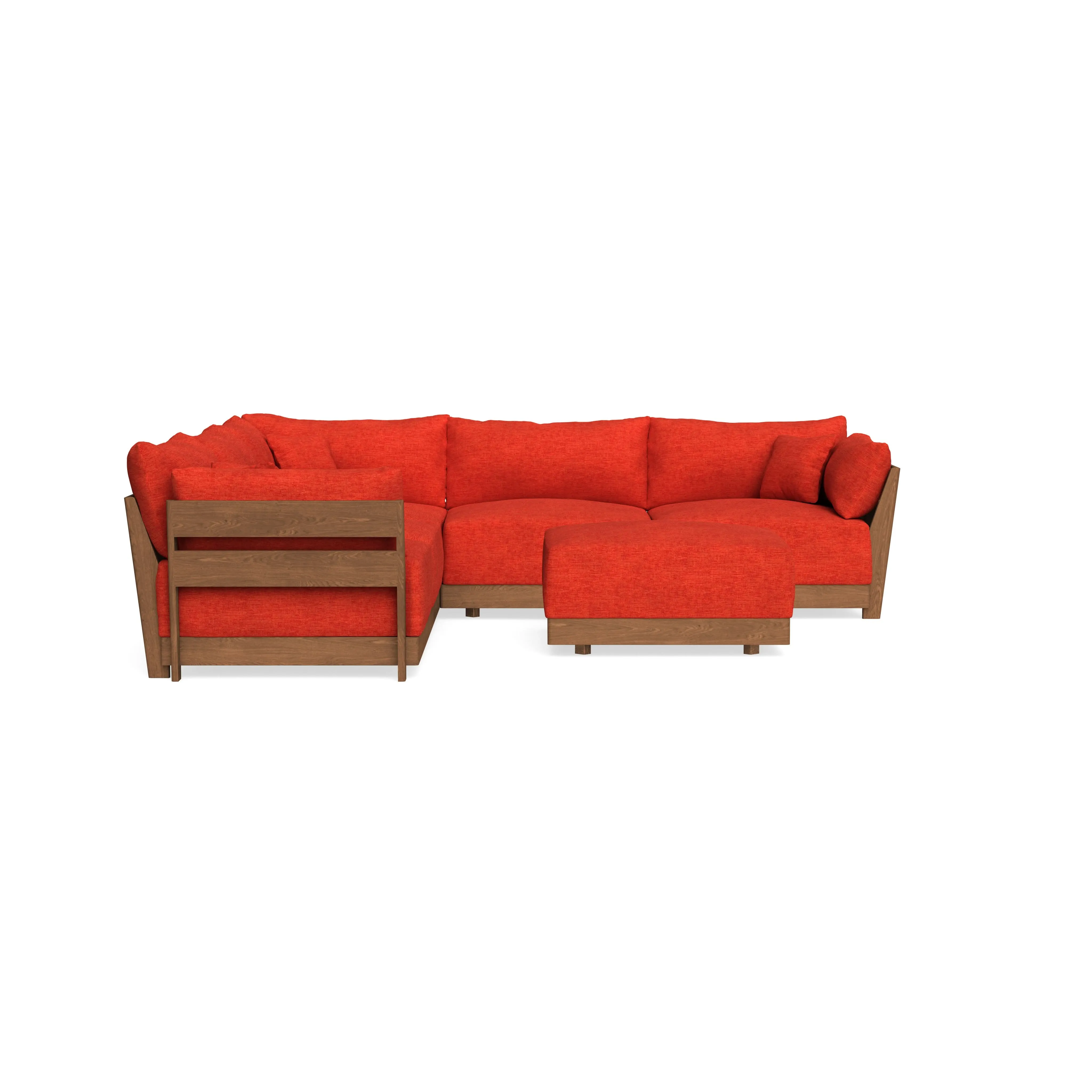 Modular Bondi Espresso 5-Seater Corner Sectional + Ottoman in Poppy Orange | Classic Blend