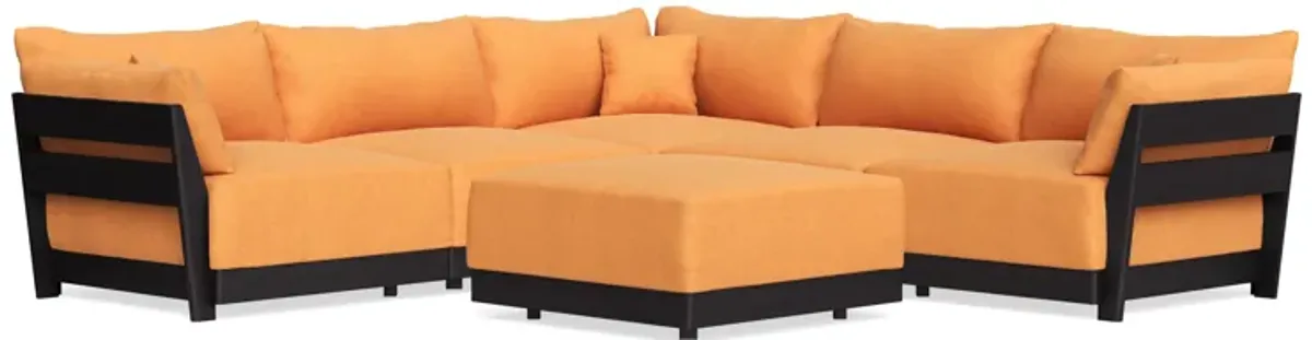 Modular Bondi Black 5-Seater Corner Sectional + Ottoman in Tangerine | Classic Blend