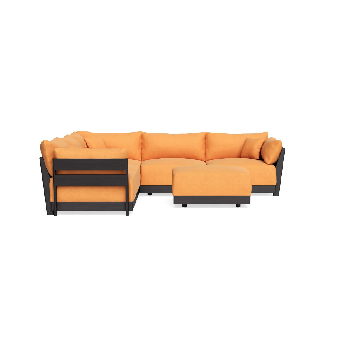 Modular Bondi Black 5-Seater Corner Sectional + Ottoman in Tangerine | Classic Blend