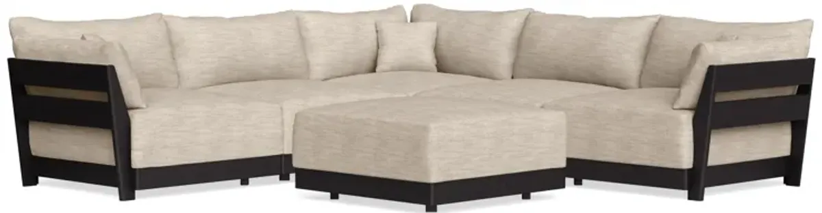 Modular Bondi Black 5-Seater Corner Sectional + Ottoman in Wheat | Classic Blend