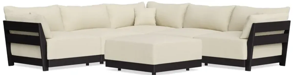 Modular Bondi Black 5-Seater Corner Sectional + Ottoman in Parchment | Classic Blend
