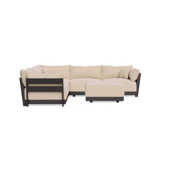 Modular Bondi Black 5-Seater Corner Sectional + Ottoman in Vanilla | Classic Blend