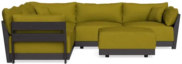 Modular Bondi Black 5-Seater Corner Sectional + Ottoman in Olive Green | Classic Blend