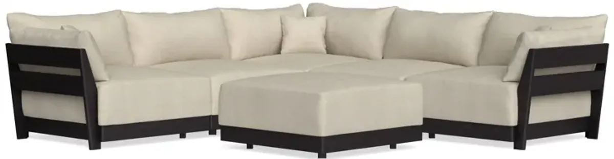 Modular Bondi Black 5-Seater Corner Sectional + Ottoman in Almond | Classic Blend