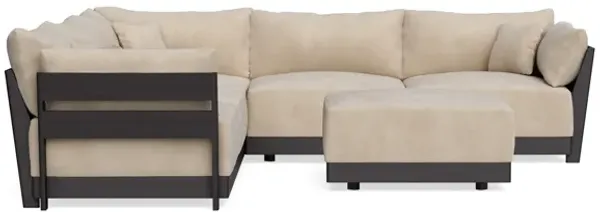 Modular Bondi Black 5-Seater Corner Sectional + Ottoman in Oyster | Classic Blend