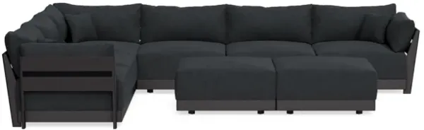 Modular Bondi Black 6-Seater Corner Sectional + Bench Ottoman in Coal | Memory Foam Blend