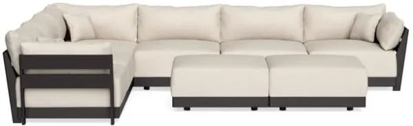 Modular Bondi Black 6-Seater Corner Sectional + Bench Ottoman in Seashell | Memory Foam Blend