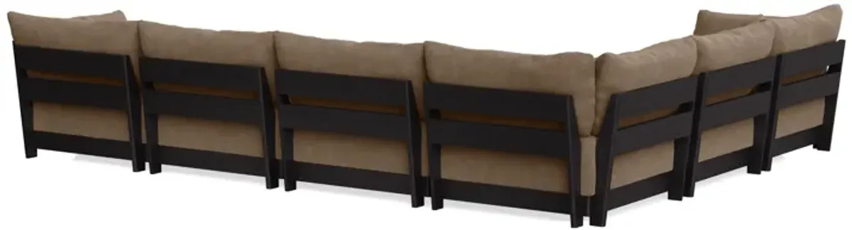 Modular Bondi Black 6-Seater Corner Sectional + Bench Ottoman in Coffee | Memory Foam Blend