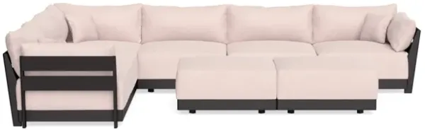 Modular Bondi Black 6-Seater Corner Sectional + Bench Ottoman in Peony | Memory Foam Blend