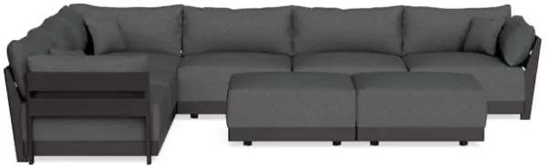 Modular Bondi Black 6-Seater Corner Sectional + Bench Ottoman in Pebble | Memory Foam Blend