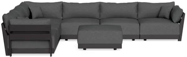Modular Bondi Black 6-Seater Corner Sectional + Ottoman in Pebble | Memory Foam Blend