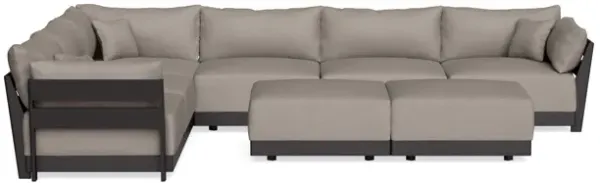 Modular Bondi Black 6-Seater Corner Sectional + Bench Ottoman in Cinder Gray | Memory Foam Blend