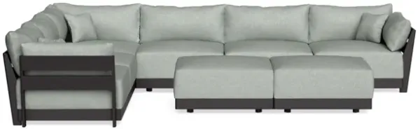 Modular Bondi Black 6-Seater Corner Sectional + Bench Ottoman in Spa | Memory Foam Blend