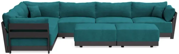 Modular Bondi Black 6-Seater Corner Sectional + Bench Ottoman in Ocean | Memory Foam Blend