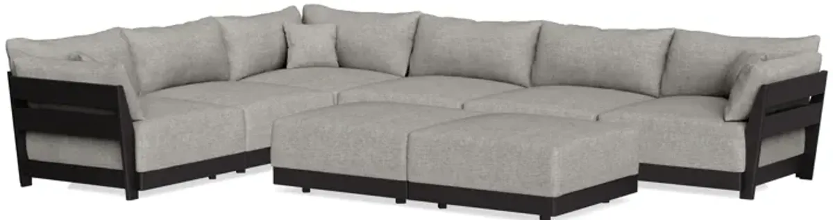 Modular Bondi Black 6-Seater Corner Sectional + Bench Ottoman in Fog | Memory Foam Blend