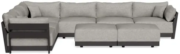 Modular Bondi Black 6-Seater Corner Sectional + Bench Ottoman in Fog | Memory Foam Blend