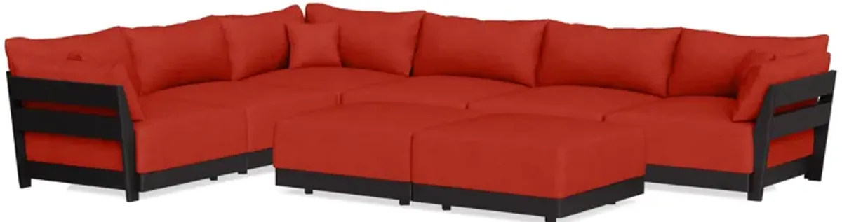 Modular Bondi Black 6-Seater Corner Sectional + Bench Ottoman in Cayenne | Memory Foam Blend