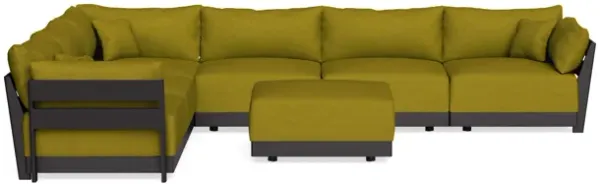 Modular Bondi Black 6-Seater Corner Sectional + Ottoman in Olive Green | Memory Foam Blend