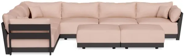 Modular Bondi Black 6-Seater Corner Sectional + Bench Ottoman in Rose Quartz | Memory Foam Blend