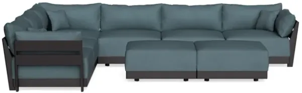 Modular Bondi Black 6-Seater Corner Sectional + Bench Ottoman in Slate Blue | Memory Foam Blend