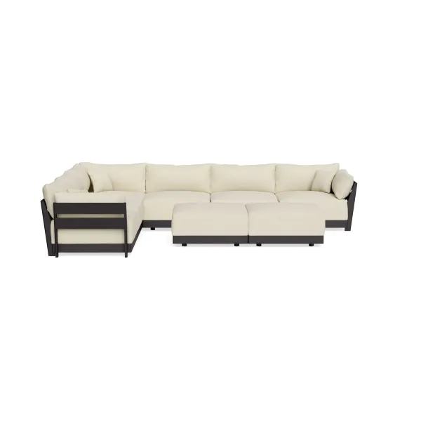 Modular Bondi Black 6-Seater Corner Sectional + Bench Ottoman in Parchment | Memory Foam Blend