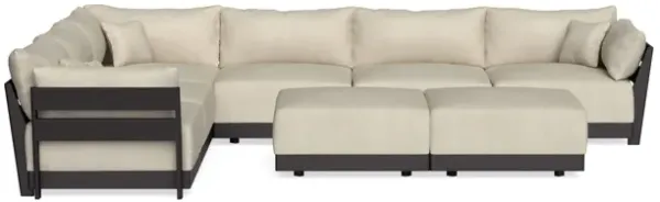 Modular Bondi Black 6-Seater Corner Sectional + Bench Ottoman in Almond | Memory Foam Blend