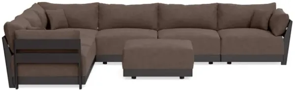 Modular Bondi Black 6-Seater Corner Sectional + Ottoman in Chocolate | Memory Foam Blend