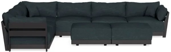 Modular Bondi Black 6-Seater Corner Sectional + Bench Ottoman in Arctic Navy | Memory Foam Blend