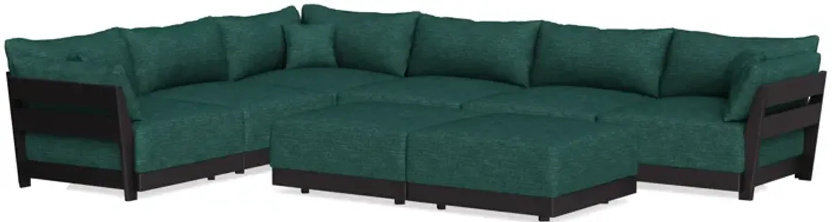 Modular Bondi Black 6-Seater Corner Sectional + Bench Ottoman in Forest Green | Memory Foam Blend