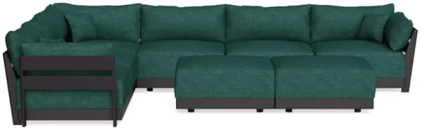 Modular Bondi Black 6-Seater Corner Sectional + Bench Ottoman in Forest Green | Memory Foam Blend