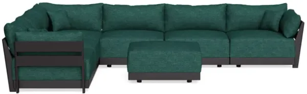 Modular Bondi Black 6-Seater Corner Sectional + Ottoman in Forest Green | Memory Foam Blend