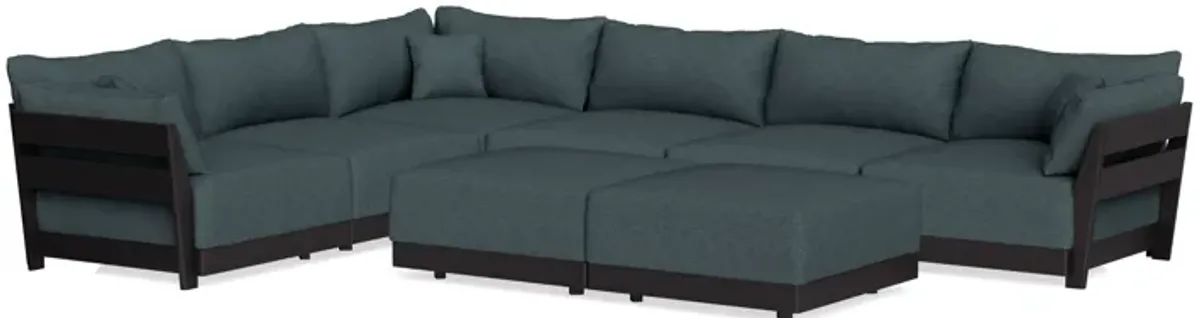 Modular Bondi Black 6-Seater Corner Sectional + Bench Ottoman in Ocean Gray | Memory Foam Blend