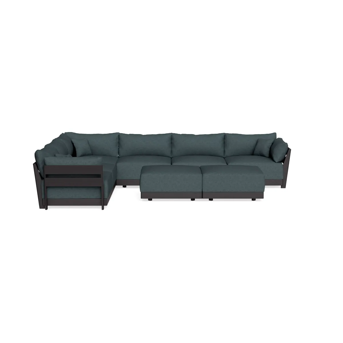 Modular Bondi Black 6-Seater Corner Sectional + Bench Ottoman in Ocean Gray | Memory Foam Blend