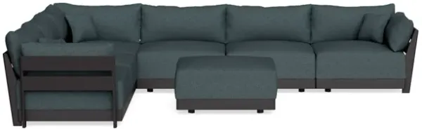 Modular Bondi Black 6-Seater Corner Sectional + Ottoman in Ocean Gray | Memory Foam Blend