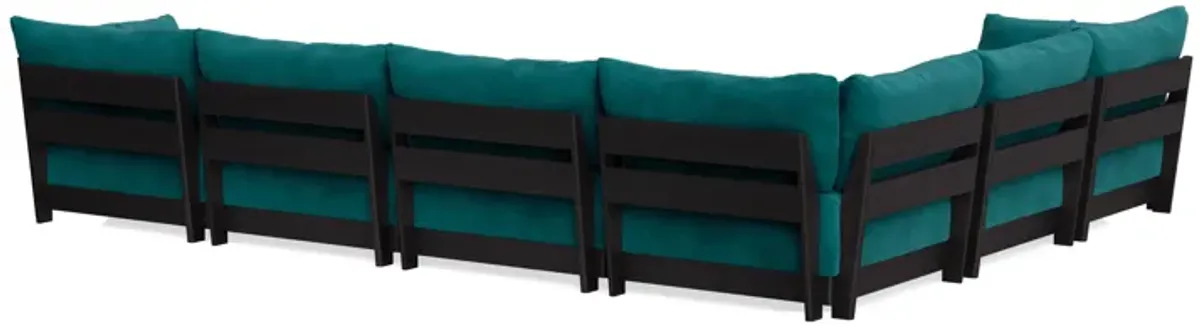Modular Bondi Black 6-Seater Corner Sectional + Bench Ottoman in Peacock | Memory Foam Blend