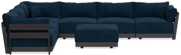 Modular Bondi Black 6-Seater Corner Sectional + Ottoman in Royal Blue | Memory Foam Blend