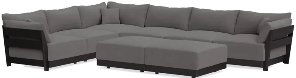 Modular Bondi Black 6-Seater Corner Sectional + Bench Ottoman in Burnt Ember | Memory Foam Blend