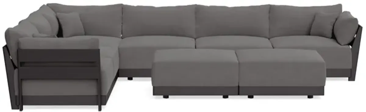 Modular Bondi Black 6-Seater Corner Sectional + Bench Ottoman in Burnt Ember | Memory Foam Blend