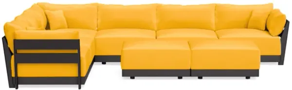 Modular Bondi Black 6-Seater Corner Sectional + Bench Ottoman in Marigold | Memory Foam Blend