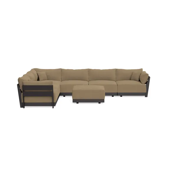 Modular Bondi Black 6-Seater Corner Sectional + Ottoman in Macchiato | Memory Foam Blend