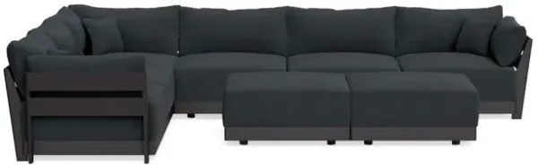 Modular Bondi Black 6-Seater Corner Sectional + Bench Ottoman in Obsidian | Memory Foam Blend