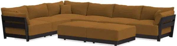 Modular Bondi Black 6-Seater Corner Sectional + Bench Ottoman in Cognac | Memory Foam Blend