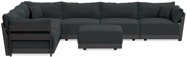 Modular Bondi Black 6-Seater Corner Sectional + Ottoman in Obsidian | Memory Foam Blend