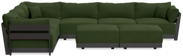 Modular Bondi Black 6-Seater Corner Sectional + Bench Ottoman in Tuscan Green | Memory Foam Blend