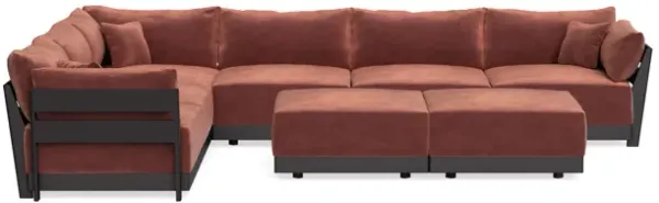Modular Bondi Black 6-Seater Corner Sectional + Bench Ottoman in Spice | Memory Foam Blend