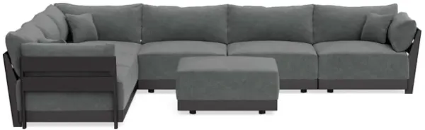 Modular Bondi Black 6-Seater Corner Sectional + Ottoman in Chimney Gray | Memory Foam Blend