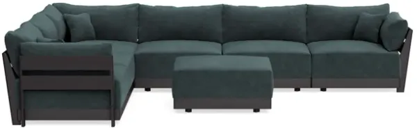 Modular Bondi Black 6-Seater Corner Sectional + Ottoman in Nightfall | Memory Foam Blend